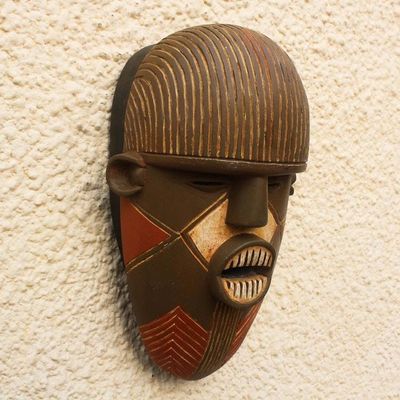 Alternate image for Hand-Carved African Wood Mask with Pointy Teeth from Ghana Luena