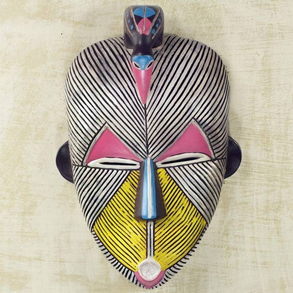 African Protection Spirit Wall Mask Artisan Crafted Wood Art 'Songye Kwifibe'