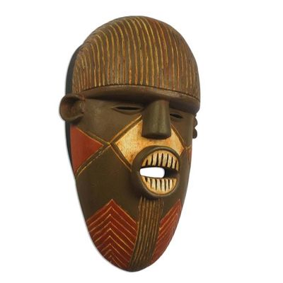 Alternate image for Hand-Carved African Wood Mask with Pointy Teeth from Ghana Luena