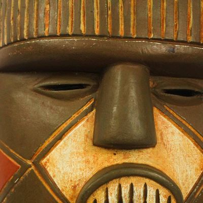 Alternate image for Hand-Carved African Wood Mask with Pointy Teeth from Ghana Luena