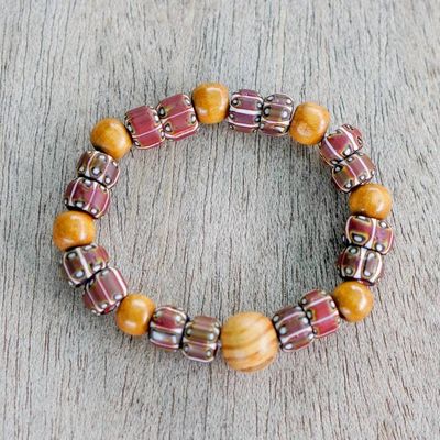 Primary image for Eco-Friendly Recycled Glass and Wood Beaded Stretch Bracelet Dzika