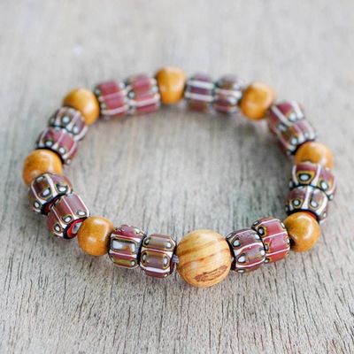 Alternate image for Eco-Friendly Recycled Glass and Wood Beaded Stretch Bracelet Dzika