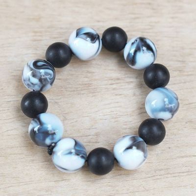 Alternate image for Handcrafted Unisex Recycled Glass Beaded Stretch Bracelet Savior