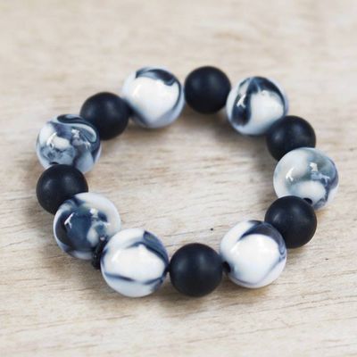 Alternate image for Handcrafted Unisex Recycled Glass Beaded Stretch Bracelet Savior