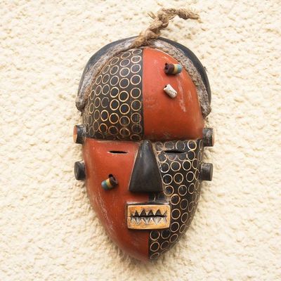 Alternate image for Colorful Wood Mask with Recycled Glass Beads Yaka Initiation
