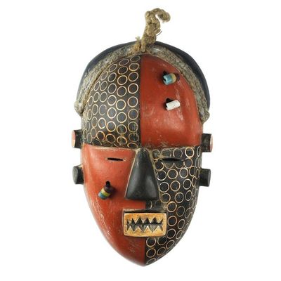 Alternate image for Colorful Wood Mask with Recycled Glass Beads Yaka Initiation