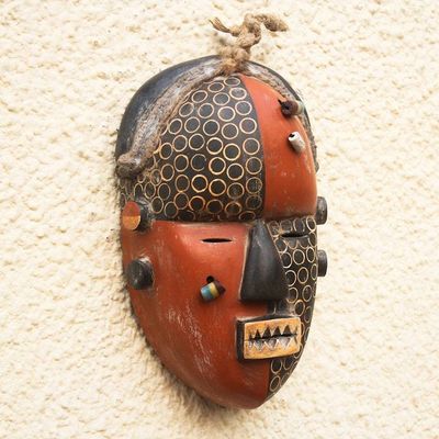 Alternate image for Colorful Wood Mask with Recycled Glass Beads Yaka Initiation