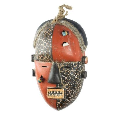 Alternate image for Colorful Wood Mask with Recycled Glass Beads Yaka Initiation