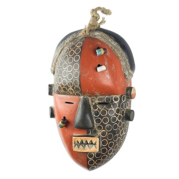 Alternate image for Colorful Wood Mask with Recycled Glass Beads Yaka Initiation