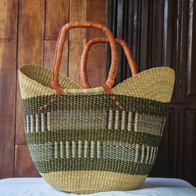 Primary image for Ghanaian Woven Raffia Basket Tote Bag Mothers Basket