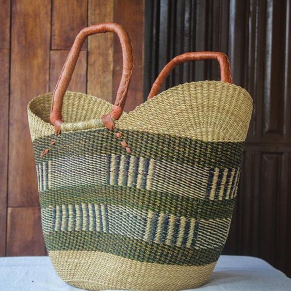 Alternate image for Ghanaian Woven Raffia Basket Tote Bag Mothers Basket