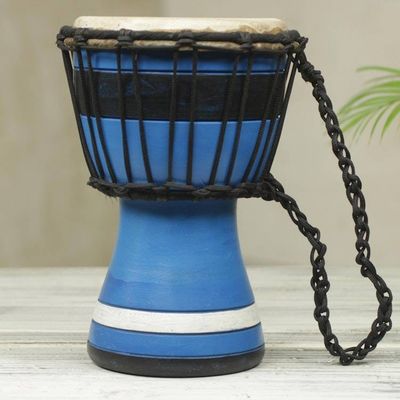 Alternate image for Blue Decorative Djembe Drum Artisan Crafted in West Africa Blue Invitation to Peace