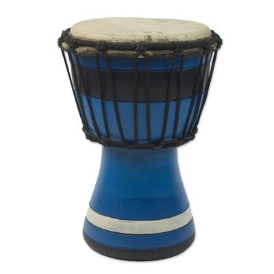 Alternate image for Blue Decorative Djembe Drum Artisan Crafted in West Africa Blue Invitation to Peace