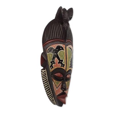 Alternate image for Sese Wood and Aluminum Symbolic African Mask from Ghana Akaoben and Akofen