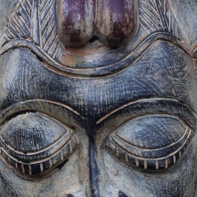 Alternate image for Rustic Horned African Wood Mask from Ghana Horned Mother