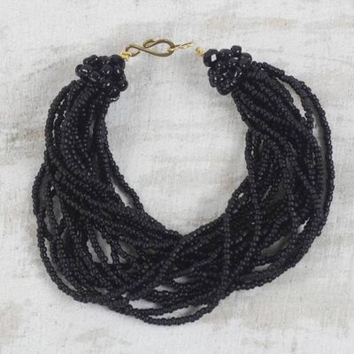 Alternate image for Black Recycled Glass Bead Multi-Strand Torsade Bracelet Swirling Storm