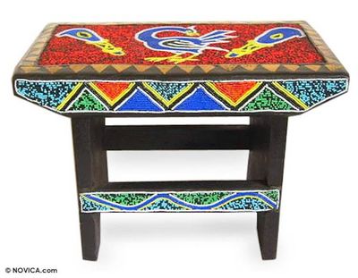 Alternate image for Colorful Hand Beaded African Throne Stool from Ghana Wisdom of Ghana