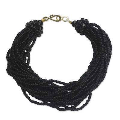 Alternate image for Black Recycled Glass Bead Multi-Strand Torsade Bracelet Swirling Storm