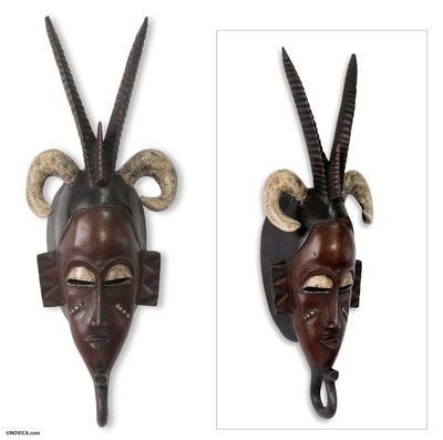 Alternate image for Horned Baule Tribe African Mask Four Brave Horns