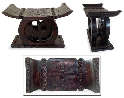 Alternate image for Unique Ashanti Throne Stool Ottoman Benya Lagoon
