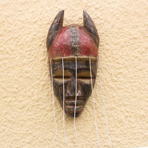 Alternate image for African Recycled Glass Beaded African Wood Mask from Ghana Damba Festival
