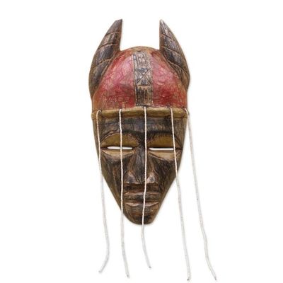 Alternate image for African Recycled Glass Beaded African Wood Mask from Ghana Damba Festival
