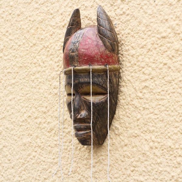 Alternate image for African Recycled Glass Beaded African Wood Mask from Ghana Damba Festival
