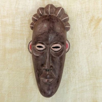 Alternate image for Handcrafted Brown Sese Wood African Mask from Ghana Bassa Tradition