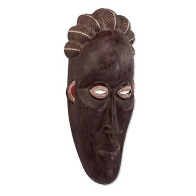 Alternate image for Handcrafted Brown Sese Wood African Mask from Ghana Bassa Tradition