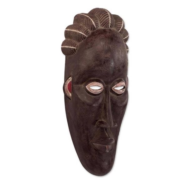 Alternate image for Handcrafted Brown Sese Wood African Mask from Ghana Bassa Tradition