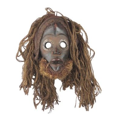 Alternate image for Handcrafted African Wood and Jute Mask from Ghana Strong Protector