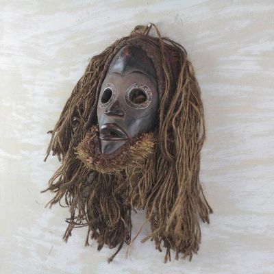 Alternate image for Handcrafted African Wood and Jute Mask from Ghana Strong Protector