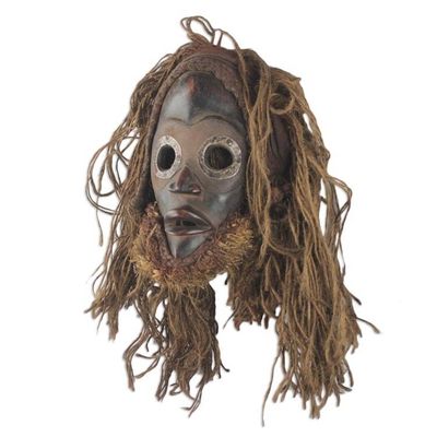 Alternate image for Handcrafted African Wood and Jute Mask from Ghana Strong Protector