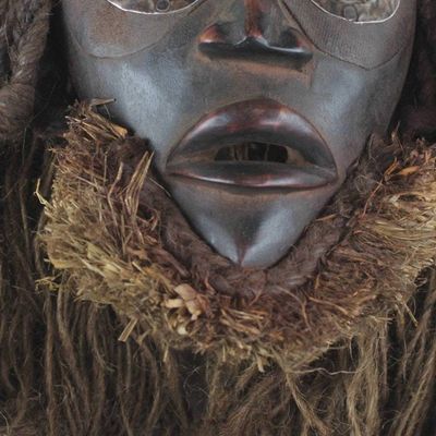 Alternate image for Handcrafted African Wood and Jute Mask from Ghana Strong Protector
