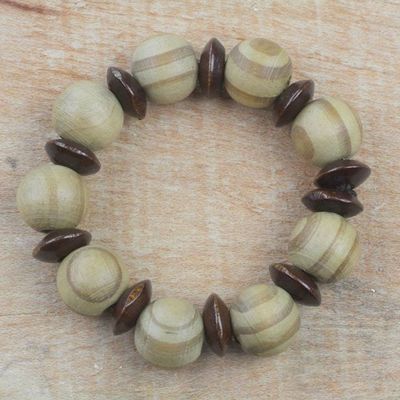 Alternate image for Circular Sese Wood Beaded Stretch Bracelet from Ghana Happy Circles