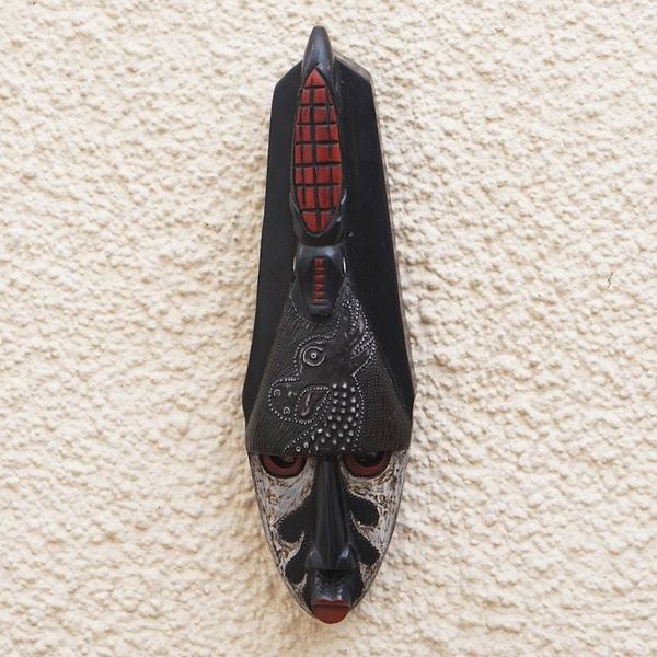 Alternate image for Hand Carved African Sese Wood Crocodile and Giraffe Mask Watchful Crocodile