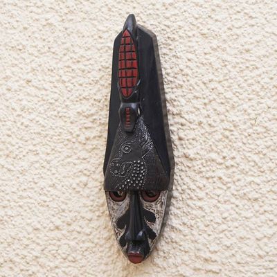 Alternate image for Hand Carved African Sese Wood Crocodile and Giraffe Mask Watchful Crocodile