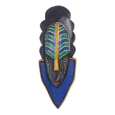 Alternate image for Colorful Striped African Wood Mask from Ghana Cute Person
