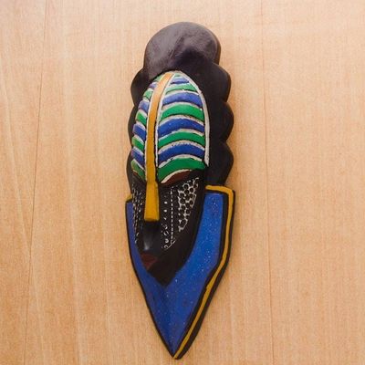 Alternate image for Colorful Striped African Wood Mask from Ghana Cute Person