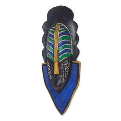 Alternate image for Colorful Striped African Wood Mask from Ghana Cute Person