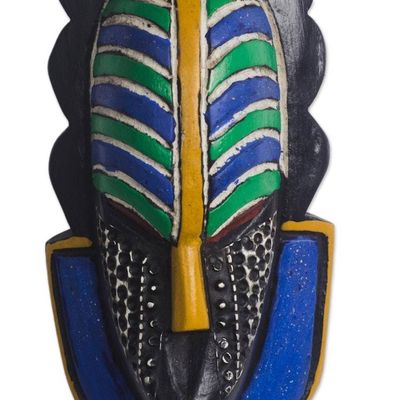 Alternate image for Colorful Striped African Wood Mask from Ghana Cute Person