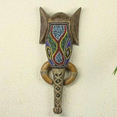 Alternate image for Colorful Beaded African Wood Elephant Head Mask Akan Elephant
