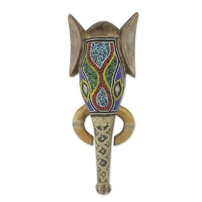 Alternate image for Colorful Beaded African Wood Elephant Head Mask Akan Elephant