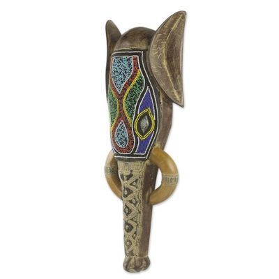 Alternate image for Colorful Beaded African Wood Elephant Head Mask Akan Elephant