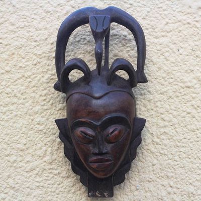 Alternate image for Bird-Themed African Sese Wood Mask Crafted in Ghana Bird of Wisdom