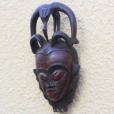 Alternate image for Bird-Themed African Sese Wood Mask Crafted in Ghana Bird of Wisdom