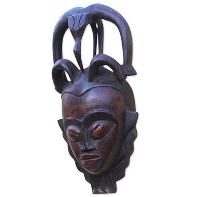 Alternate image for Bird-Themed African Sese Wood Mask Crafted in Ghana Bird of Wisdom