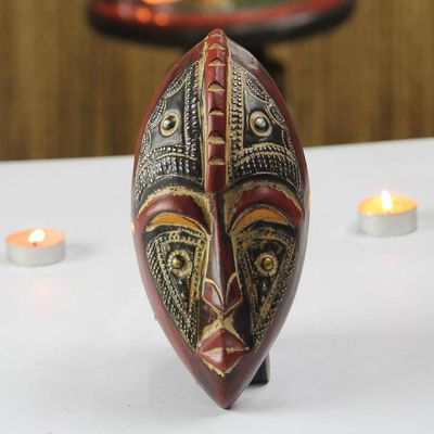 Alternate image for Oval African Wood and Aluminum Mask from Ghana Kyauta