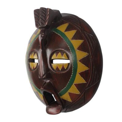 Alternate image for African Painted Round Sese Wood Mask from Ghana Round Sunflower Man