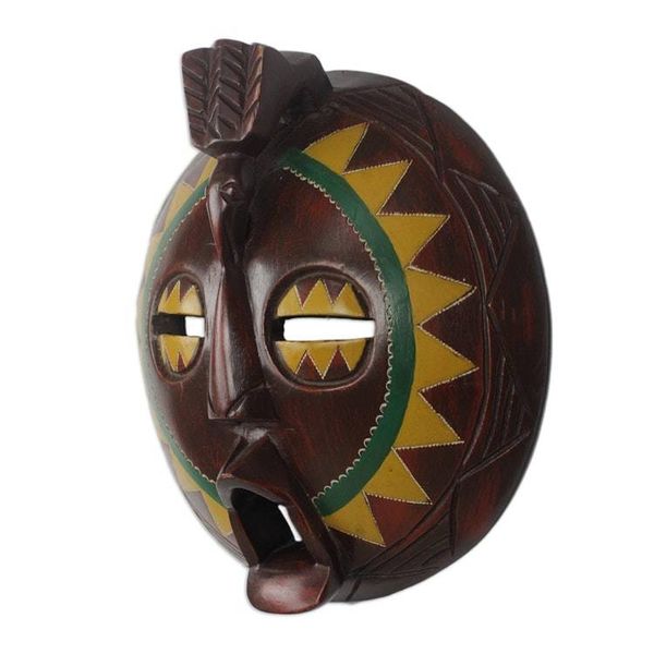 Alternate image for African Painted Round Sese Wood Mask from Ghana Round Sunflower Man